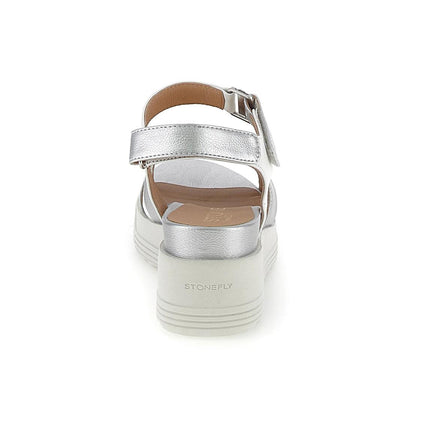Stonefly Sandali Donna con Zeppa e Chiusura Velcro Argento 220899 PARKY WHITE SILVER Stonefly 