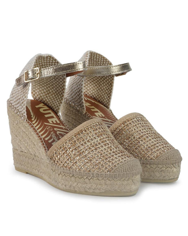 Viguera Espadrillas Alpargatas Donna con Cinturino in Pelle eTessuto Beige Multi - MARIO SPATARELLA