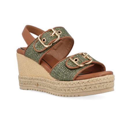 Jeep Sandalo Donna con Zeppa Platform in Tessuto Canvas Verde Military MAYOR MILITARY Jeep Footwear 