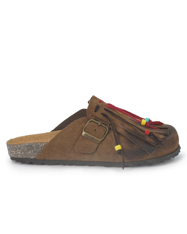 Jiudit Sandalo Plantare Donna Bio Sabot con Frange in Camoscio Taupe Multicolor J185 TAUPE Jiudit 