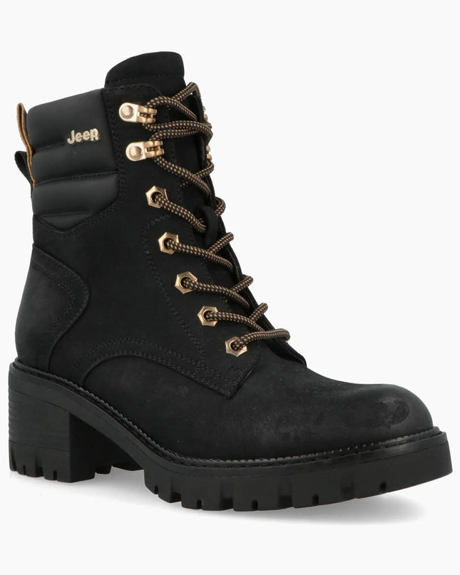 Jeep Anfibi Donna con Tacco Nero RAVEN LACE NBK BLACK Jeep Footwear 