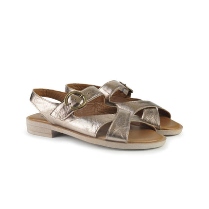 Bueno Sandali Donna con Tacco Basso in Pelle Bronzo E2800 LAMINATO Bueno 