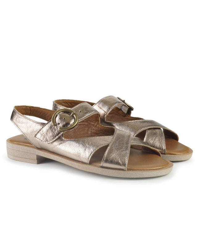 Bueno Sandali Donna con Tacco Basso in Pelle Bronzo E2800 LAMINATO Bueno 