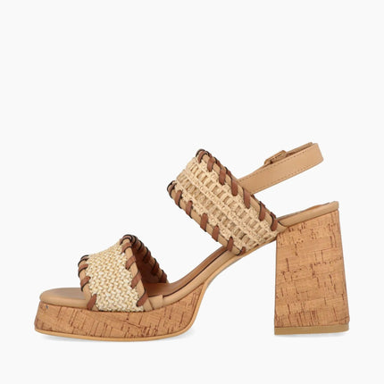 Jeep Sandalo Donna con Tacco e Plateau Sughero in Tessuto Beige Multi - MARIO SPATARELLA
