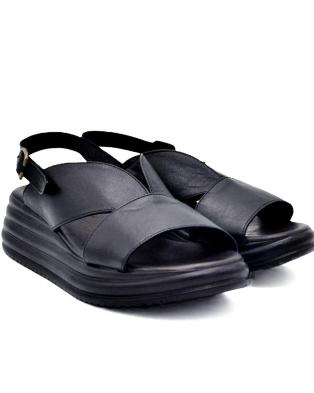 Bueno Sandali Donna con Zeppa in Pelle Nera E3202 BLACK Bueno 