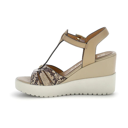 Stonefly Sandali Donna con Zeppa in Pelle Beige Animalier - MARIO SPATARELLA