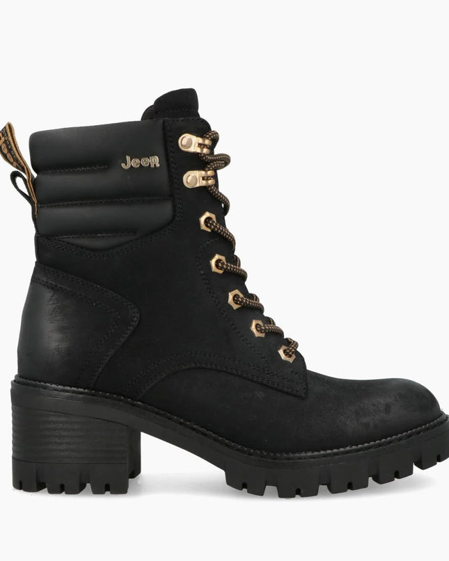Jeep Anfibi Donna con Tacco Nero RAVEN LACE NBK BLACK Jeep Footwear 