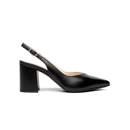 NeroGiardini Chane Mary Janel Sling Back con Tacco Largo in Pelle Nera - MARIO SPATARELLA