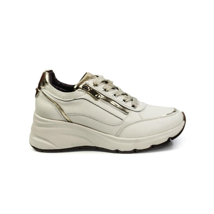 Impronte Sneakers Donna Lacci e Zip in Pelle Off White - MARIO SPATARELLA