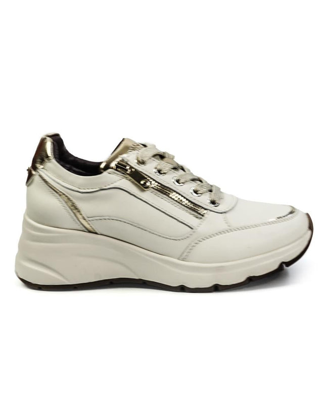 Impronte Sneakers Donna Lacci e Zip in Pelle Off White - MARIO SPATARELLA