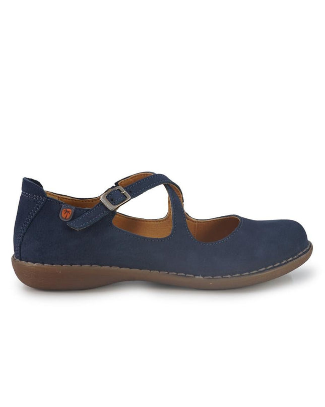Jungla Ballerina Donna con Doppio Cinturino in Pelle Nabuk Blu - MARIO SPATARELLA