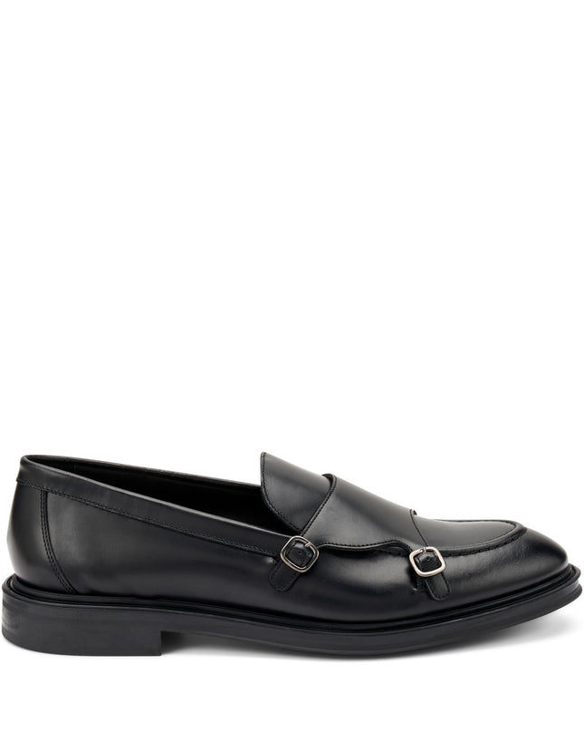 Frau Mocassini Uomo con Doppia Fibbia in Pelle Nero - MARIO SPATARELLA