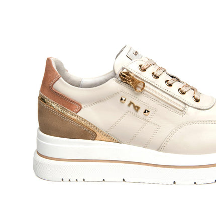 NeroGiardini Sneakers Donna in Pelle Avorio con Lacci e Zip - MARIO SPATARELLA