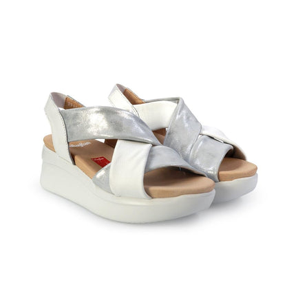 Callaghan Sandali Donna con Zeppa Platform in Pelle Bianca Laminata Argento 29930 LLANA BLANCO Callaghan 