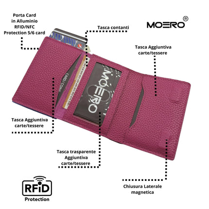 Moero Pro Plus Bottolato Magenta Zip Portafoglio Slim - MARIO SPATARELLA