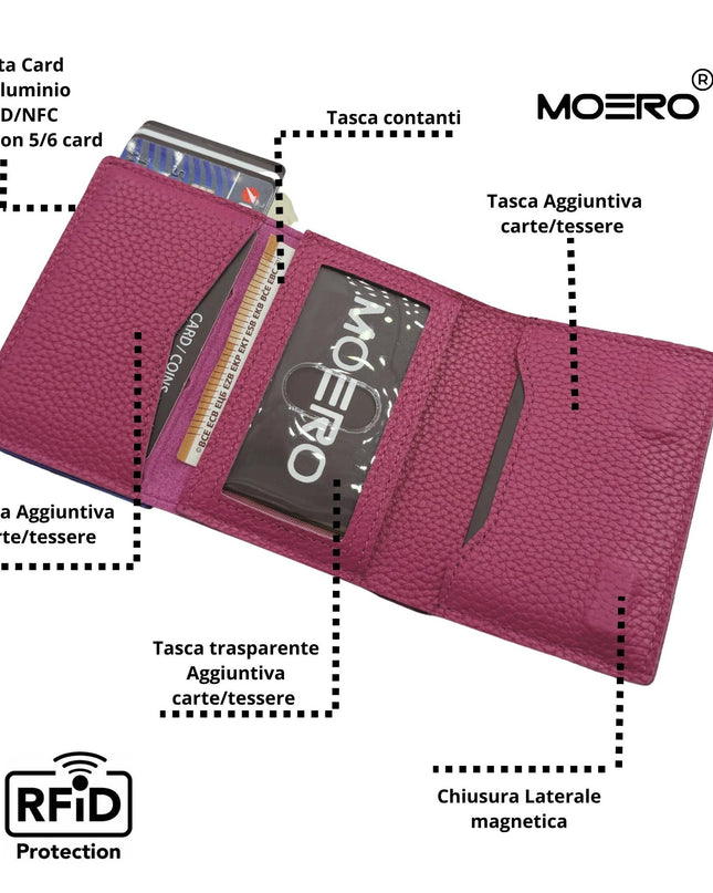 Moero Pro Plus Bottolato Magenta Zip Portafoglio Slim - MARIO SPATARELLA