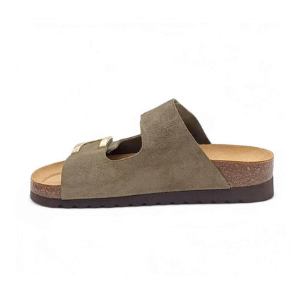 Grunland Sandali Donna Plantare Sughero Doppia Fibbia in Camoscio Oliva CB0771 HOLA OLIVA Grunland 