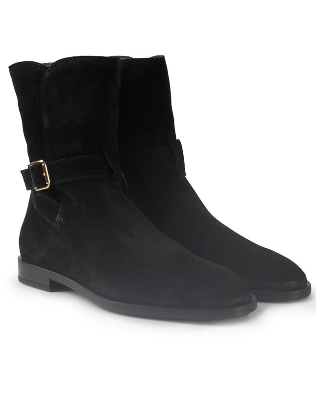 Stivaletti Donna tacco Basso Camoscio Nero 88G6 BLACK Frau 
