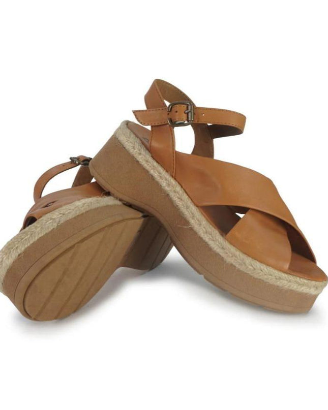 Sandali Zeppa Pelle Cuoio Y8205 CUOIO Bueno 