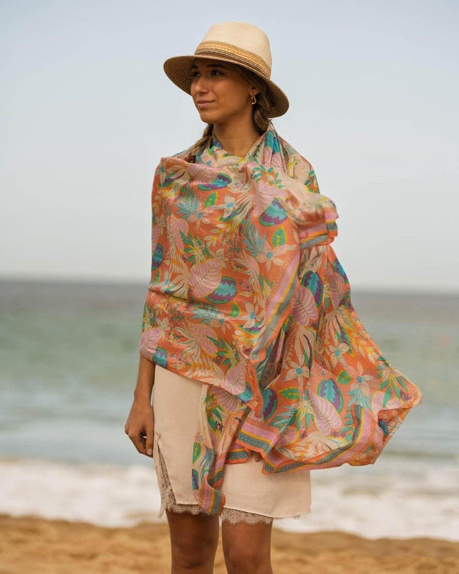 Foulard Pareo in Seta Stampa Corallo - MARIO SPATARELLA