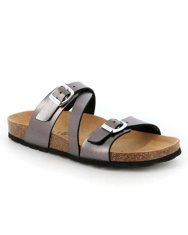 Grunland Sandali Donna Plantare Sughero Doppia Fibbia Antracite - MARIO SPATARELLA