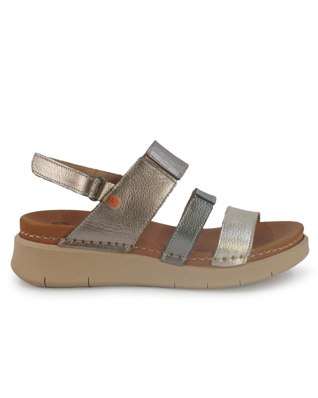 Jungla Sandali Donna Zeppa Bassa in Pelle Laminata Multicolor Champagne 8192 CHAMPAGNE MULTI Jungla 