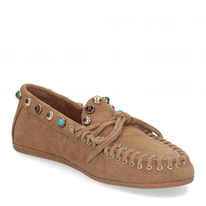 Inuovo Mocassino Donna con Pietre Multi in Camoscio Tabacco Cuoio 29002 SIGARO Inuovo 
