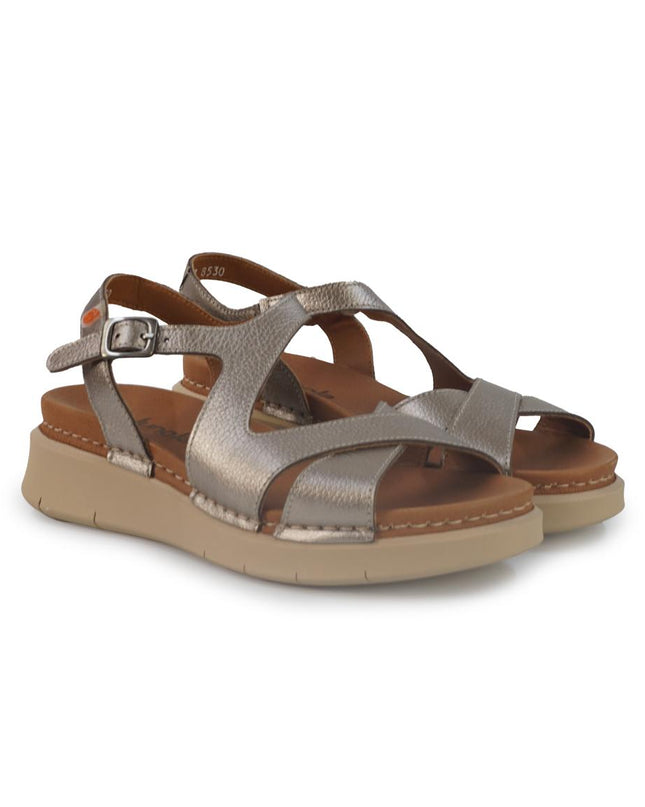 Jungla Sandali Donna Zeppa Bassa in Pelle Laminata Fumo 8530 FUMO Jungla 
