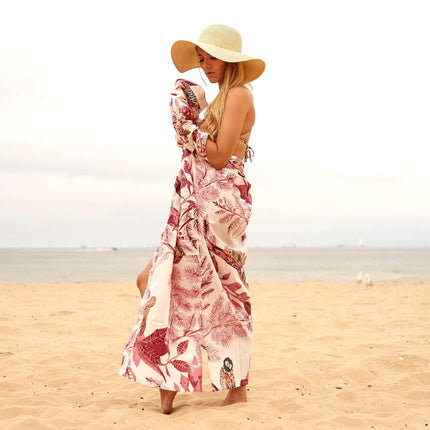 Kimono Caftano in Cotone CK04 GUFO ROSA Linen 