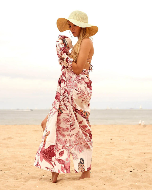 Kimono Caftano in Cotone CK04 GUFO ROSA Linen 
