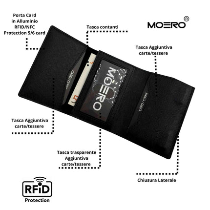 Moero Pro Plus Saffiano Black Zip Portafoglio Slim - MARIO SPATARELLA