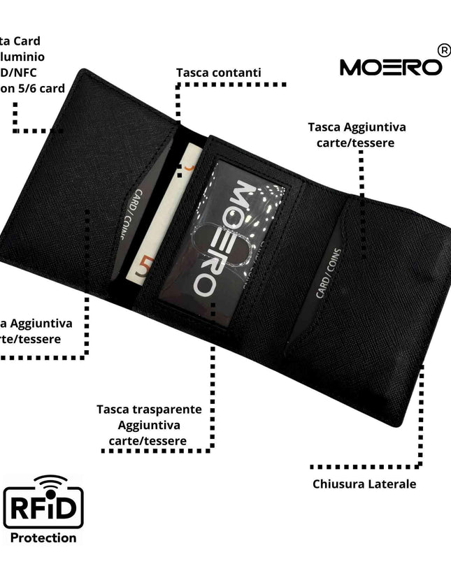 Moero Pro Plus Saffiano Black Zip Portafoglio Slim - MARIO SPATARELLA
