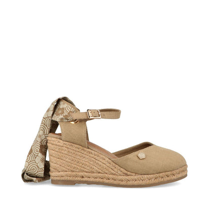 O - Joo Espadrillas Donna con Zeppa e Lacci in Tessuto Sabbia - MARIO SPATARELLA