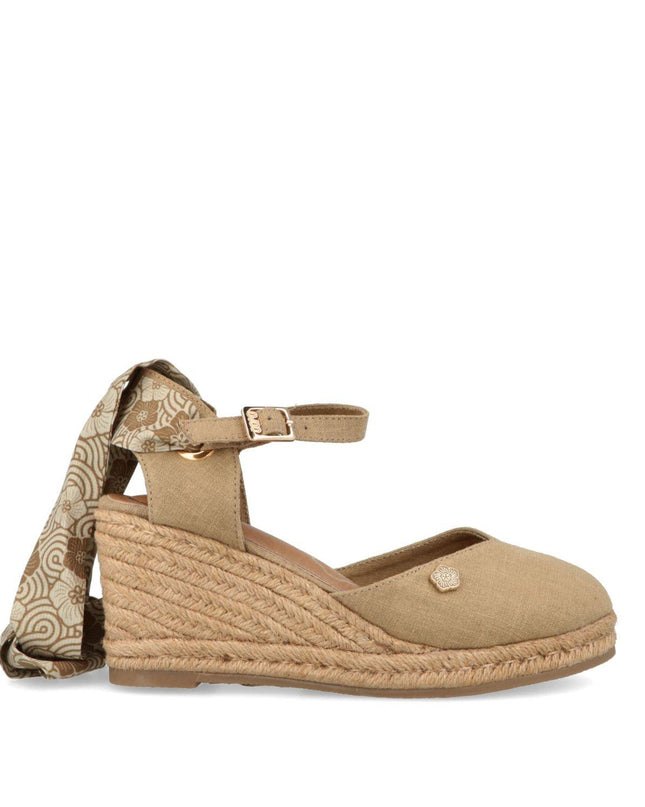 O - Joo Espadrillas Donna con Zeppa e Lacci in Tessuto Sabbia - MARIO SPATARELLA