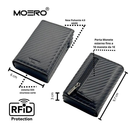 Moero Pro Dual Carbon Black Zip Portafoglio Slim - MARIO SPATARELLA