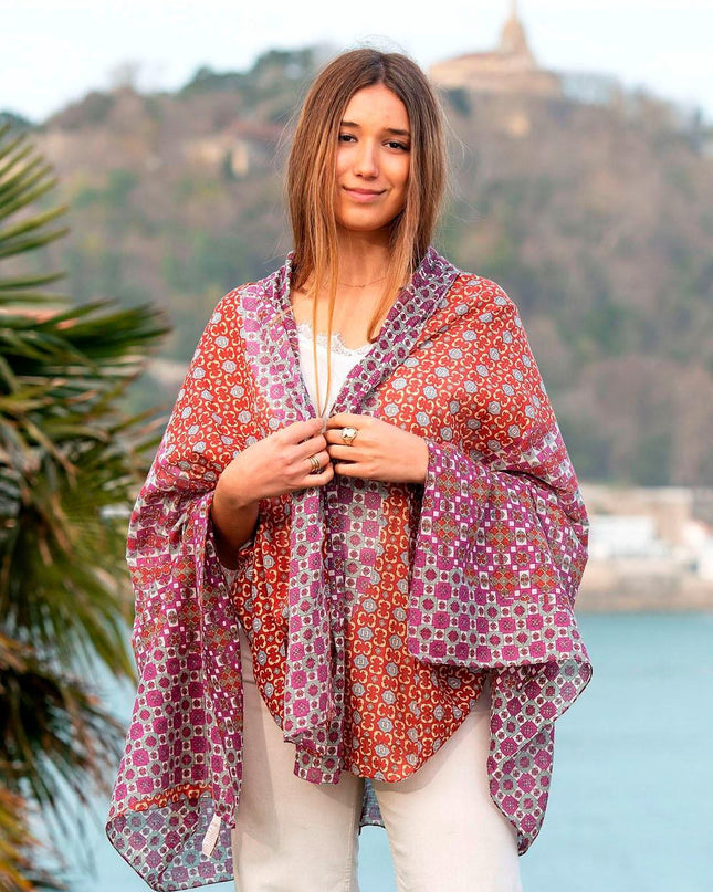 Foulard Pareo in Cotone Stampato Fantasia Rosso - MARIO SPATARELLA