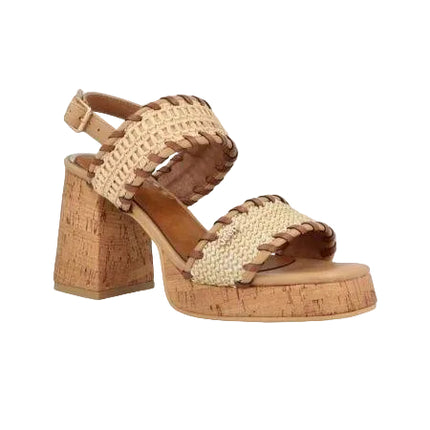 Jeep Sandalo Donna con Tacco e Plateau Sughero in Tessuto Beige Multi - MARIO SPATARELLA