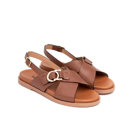 NeroGiardini Sandalo Flat Donna Basso in Pelle Cuoio - MARIO SPATARELLA