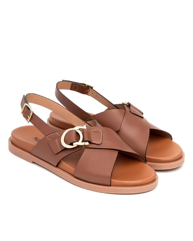 NeroGiardini Sandalo Flat Donna Basso in Pelle Cuoio - MARIO SPATARELLA