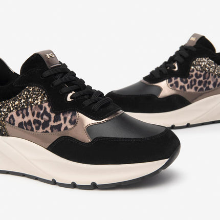 Nero Giardini Sneakers Donna in Camoscio Nero e Animalier Leopardo - MARIO SPATARELLA
