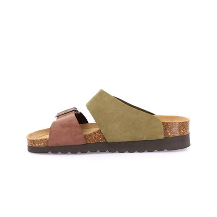 Grunland Sandali Donna Plantare Sughero Doppia Fibbia in Nabuk Bicolore CB2249 HOLA OLIVA MARRONE Grunland 