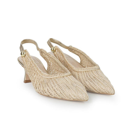 Luis Anne Chanel Mary Jane Slingback Kitten Heel in Tessuto Nude Oro - MARIO SPATARELLA