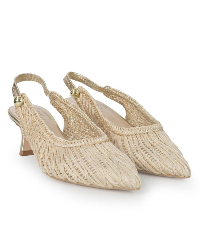 Luis Anne Chanel Mary Jane Slingback Kitten Heel in Tessuto Nude Oro - MARIO SPATARELLA