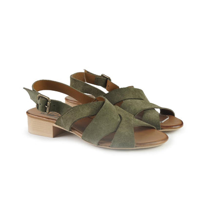 Bueno Sandali Donna con Tacco Basso in Camoscio Verde E2702 VERDONE Bueno 