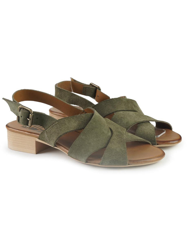 Bueno Sandali Donna con Tacco Basso in Camoscio Verde E2702 VERDONE Bueno 
