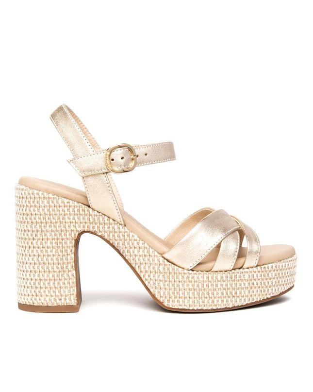 NeroGiardini Sandali Donna con Tacco e Plateau in Pelle Laminata Miele - MARIO SPATARELLA