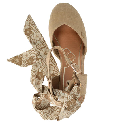 O - Joo Espadrillas Donna con Zeppa e Lacci in Tessuto Sabbia - MARIO SPATARELLA
