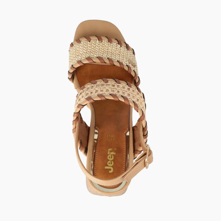 Jeep Sandalo Donna con Tacco e Plateau Sughero in Tessuto Beige Multi - MARIO SPATARELLA