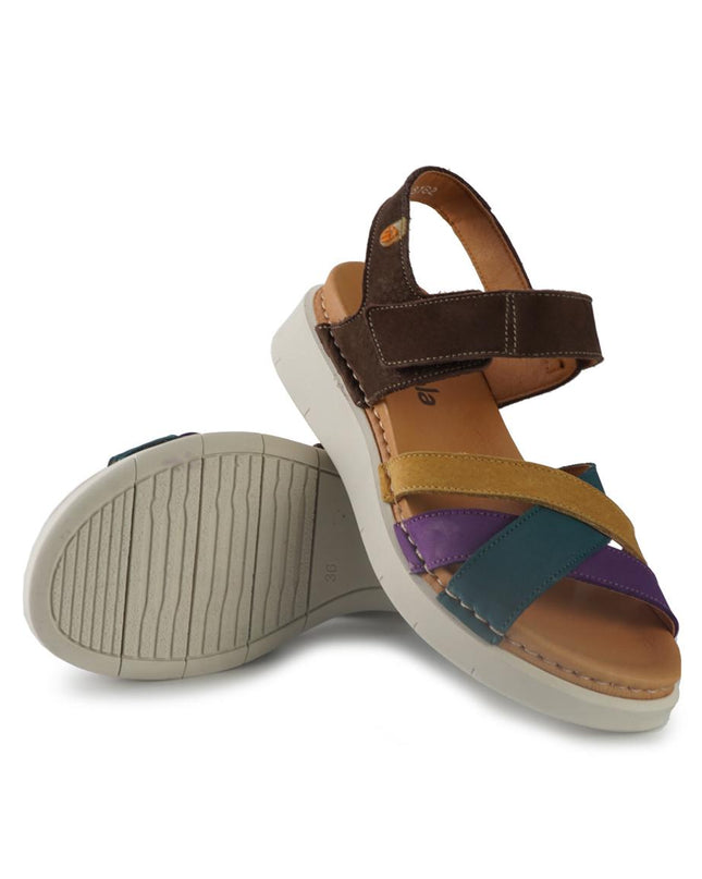 Jungla Sandali Donna Zeppa Bassa in Pelle Multicolor 8182 TEAL Jungla 