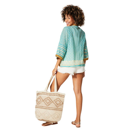 Kimono Estivo Corto Azzurro KIMONO ESTIVO KIM8502I La Mano Boho 